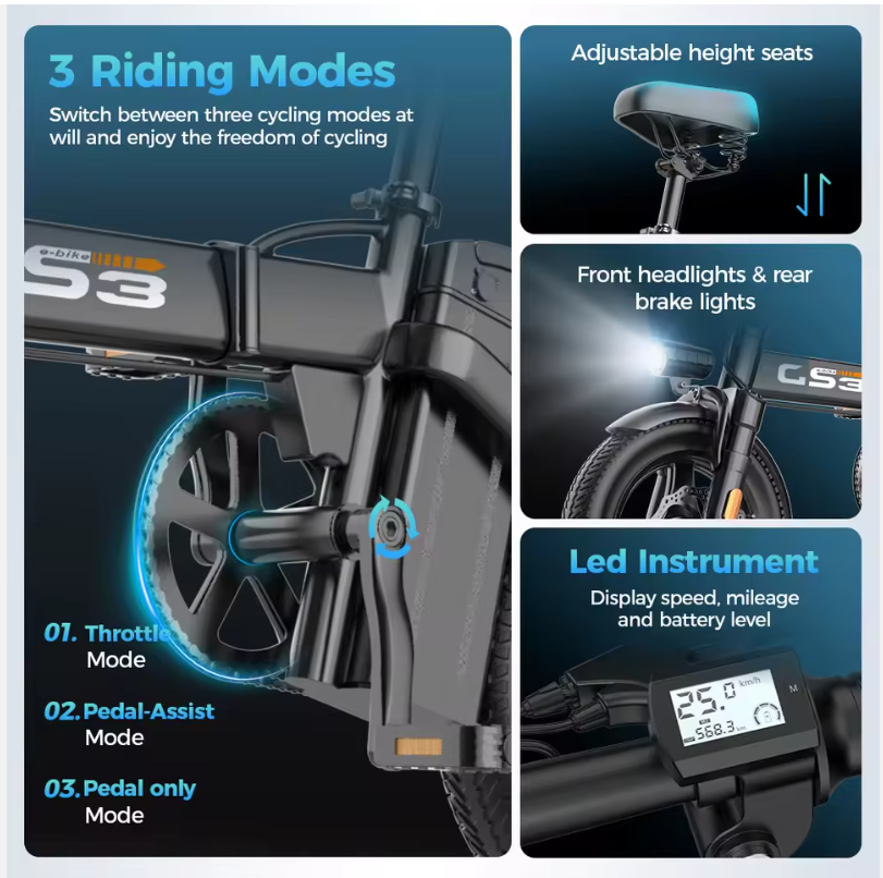 Mana Motion GS3 Folding Electric Bike – 48V 10Ah 540W -- $439 After HI DOT Rebate!