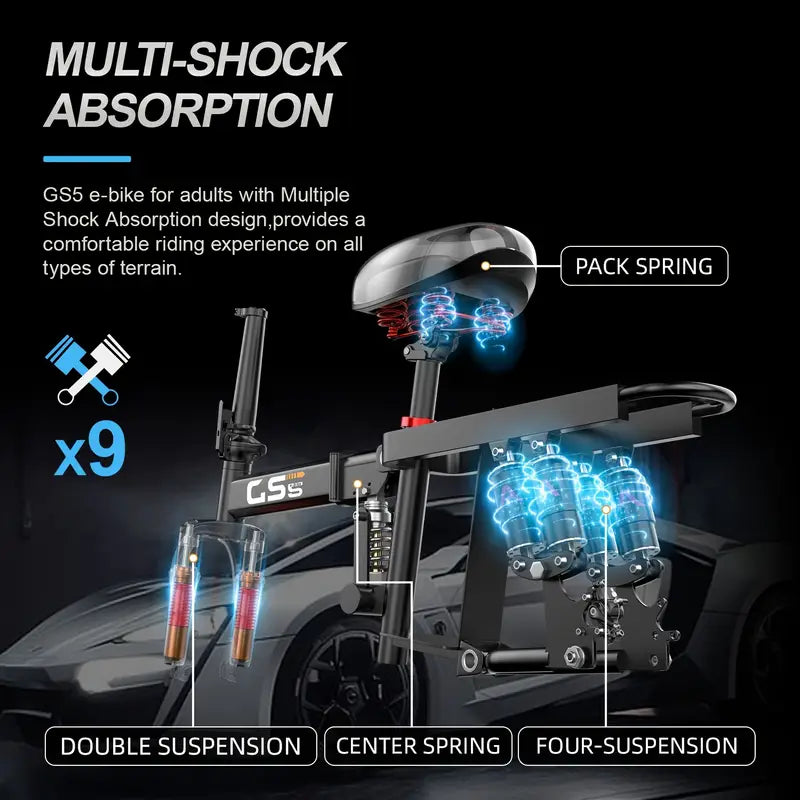Mana Motion GS5 Foldable Ebike β 48V 15Ah, 740W Motor, Long-Range + Lock & Phone Holder