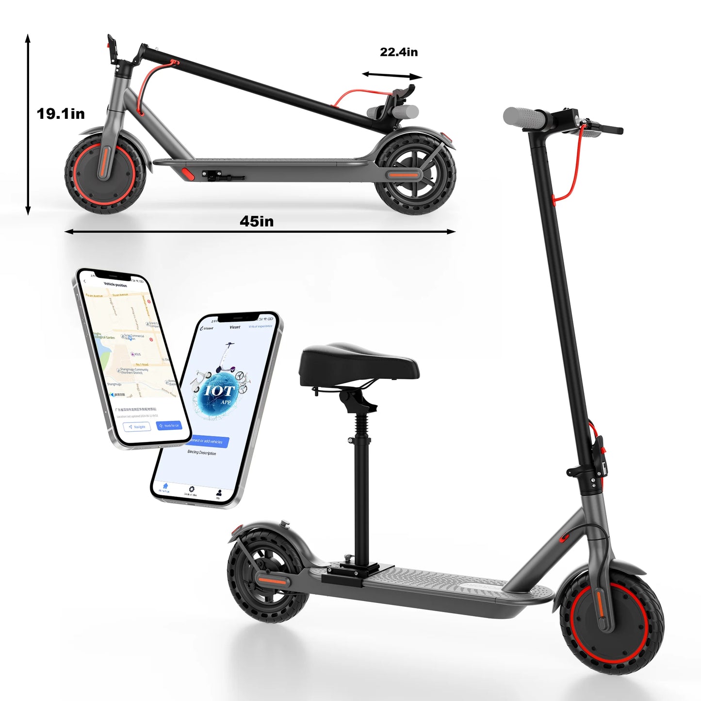 PORORO Electric Scooter with Seat — Commuter Scooter for Adults