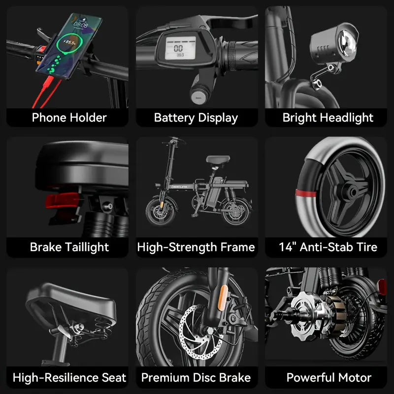 Z1 Folding E-Bike - 28 mph Top Speed - Remote Key Fob Alarm - Charging Cell Phone Holder